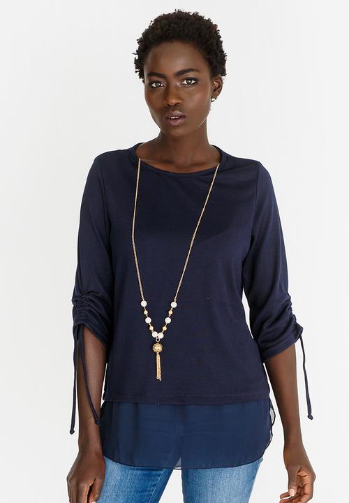 edit - Twofer Knit Top with Detachable Chain Navy