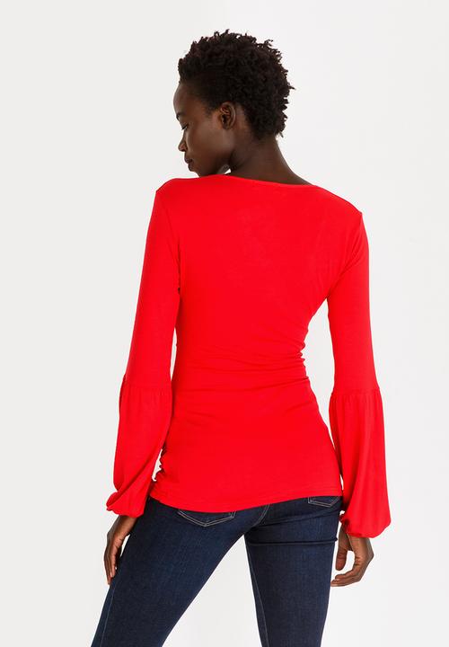 edit - Cross Over Long Sleeve Top Red