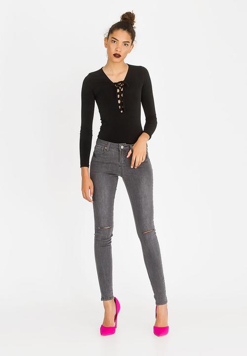 c(inch) - Lace-up Bodysuit Black