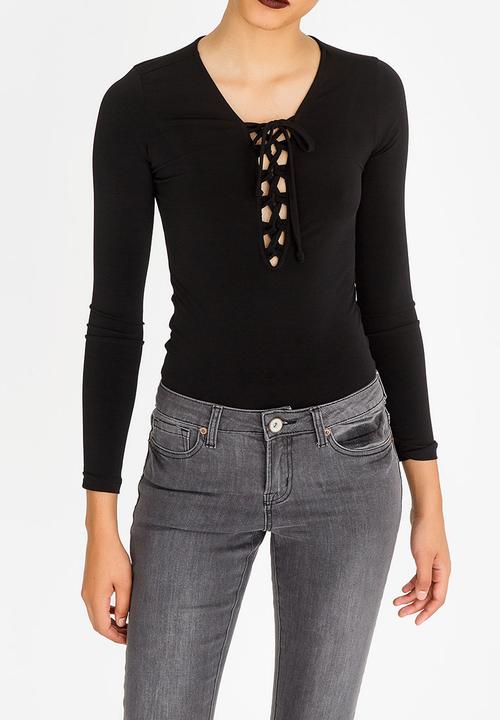 c(inch) - Lace-up Bodysuit Black