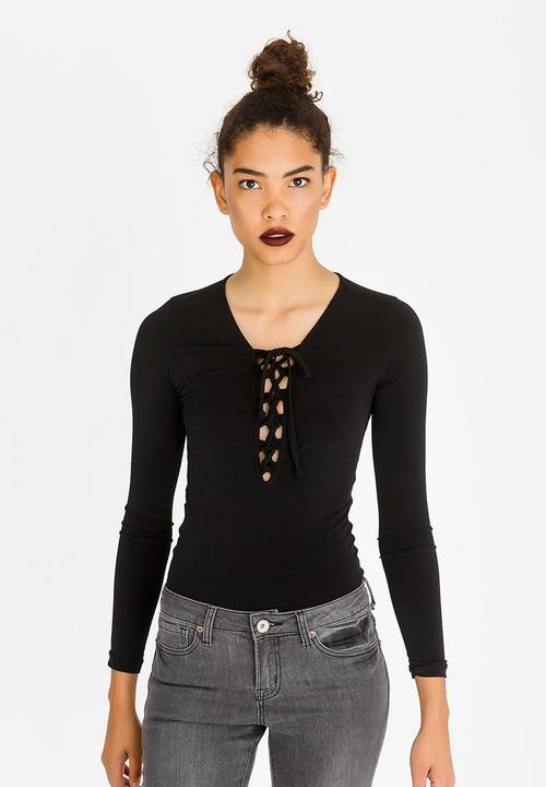 c(inch) - Lace-up Bodysuit Black