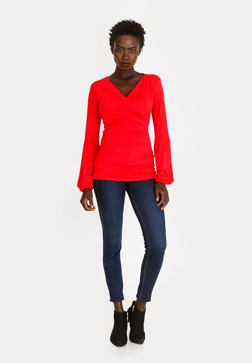 edit - Cross Over Long Sleeve Top Red