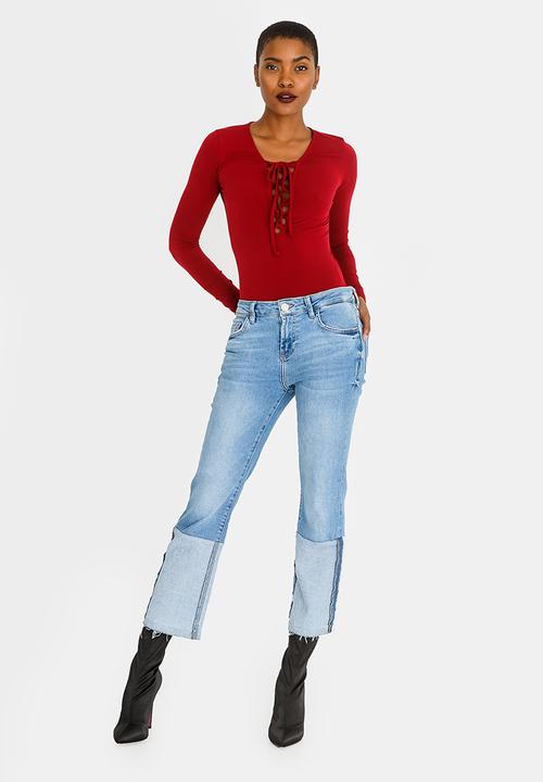 c(inch) - Lace-up Bodysuit Red