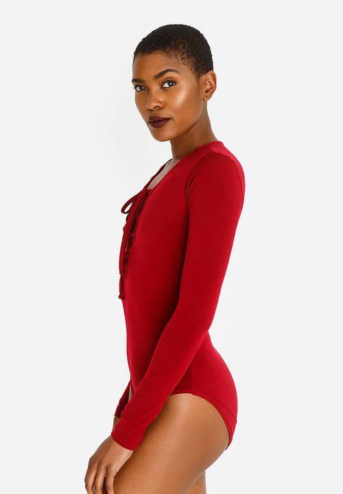c(inch) - Lace-up Bodysuit Red