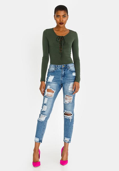 c(inch) - Lace-up Bodysuit Khaki Green