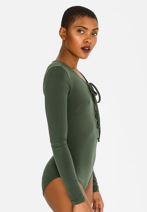 c(inch) - Lace-up Bodysuit Khaki Green
