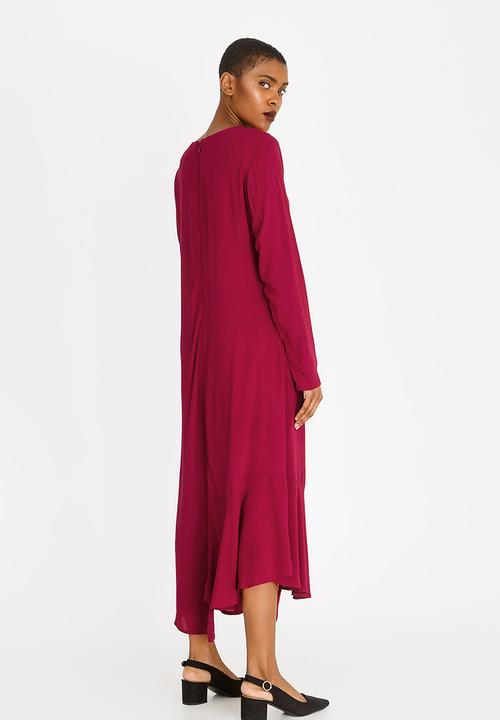 edit - Long sleeve asymmetric dress - red