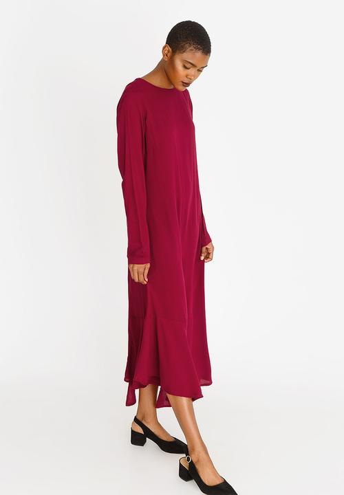 edit - Long sleeve asymmetric dress - red