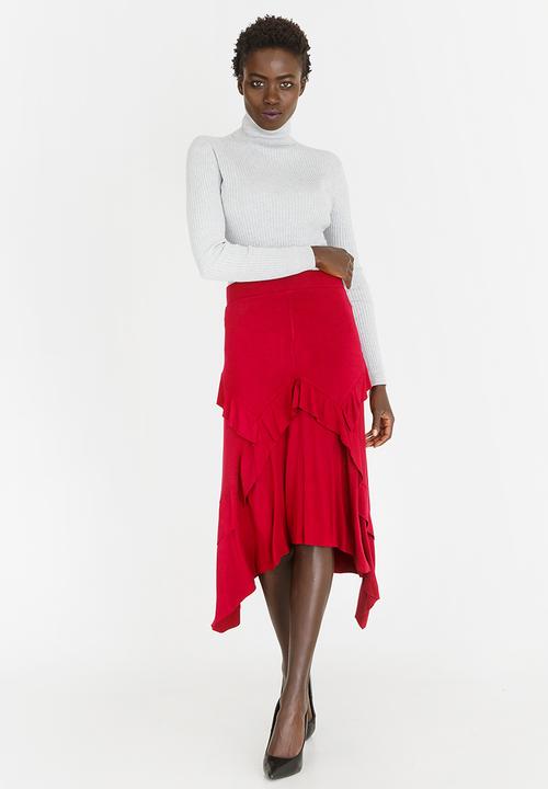 edit - Maxi Asymmetric Skirt Dark Red