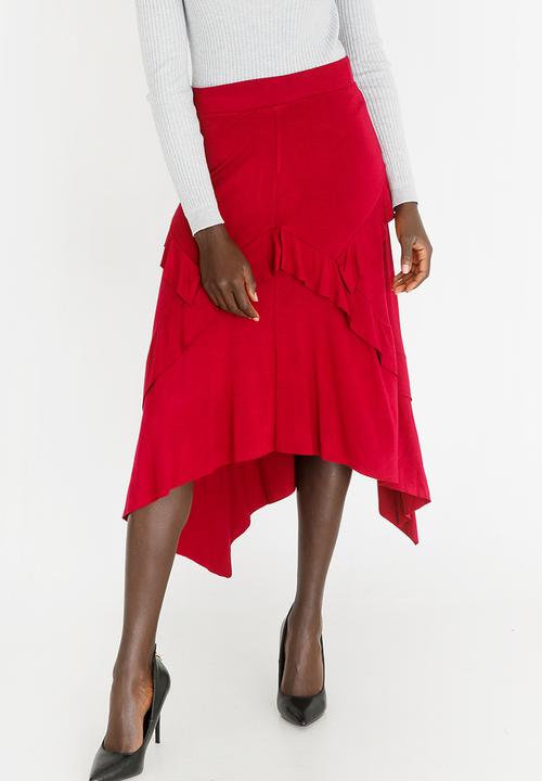 edit - Maxi Asymmetric Skirt Dark Red
