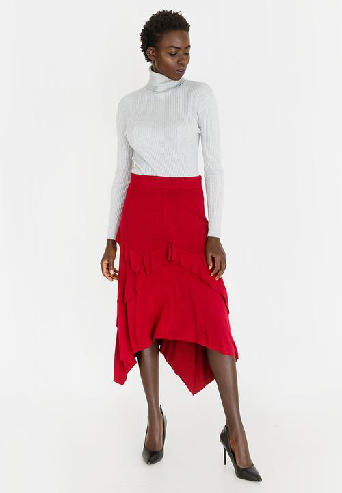 edit - Maxi Asymmetric Skirt Dark Red