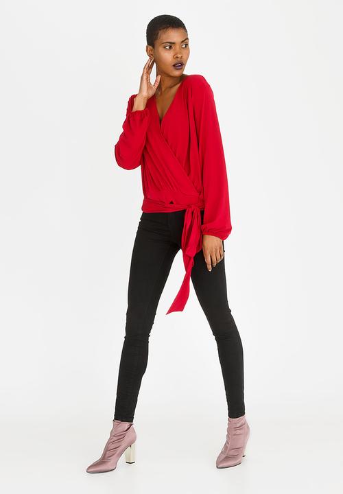 edit - Wrap Over Blouson Top Burgundy