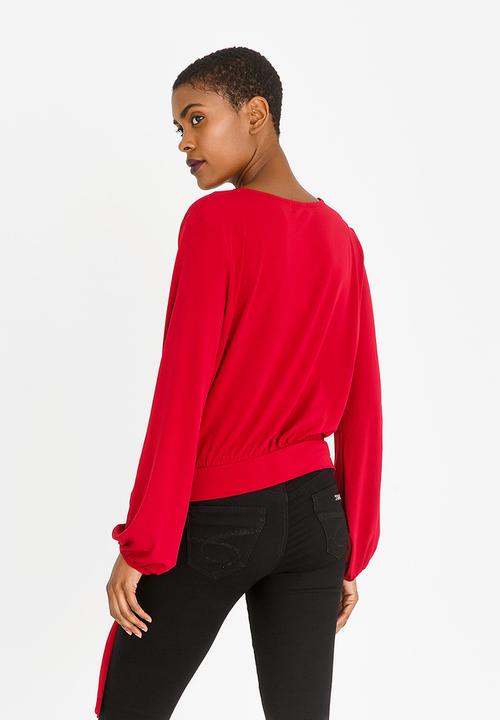 edit - Wrap Over Blouson Top Burgundy