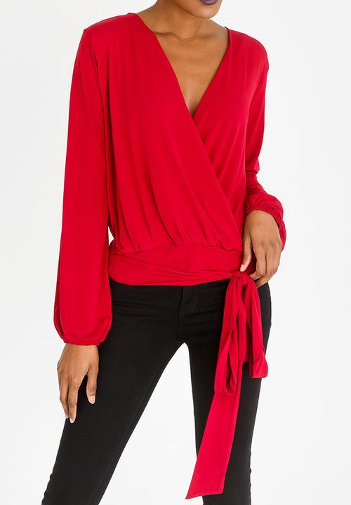 edit - Wrap Over Blouson Top Burgundy