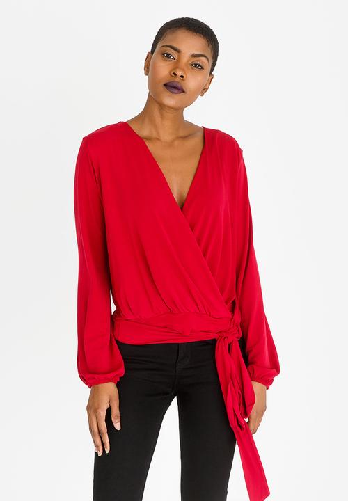 edit - Wrap Over Blouson Top Burgundy