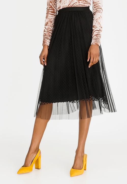 Revenge - Layered Mesh Detail Skirt Black
