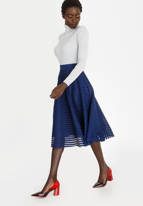 Revenge - Stripe Detail Midi Skirt Navy