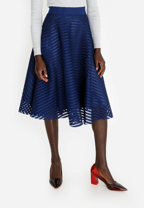 Revenge - Stripe Detail Midi Skirt Navy