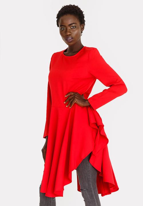 Revenge - Drape Detail Fitted Top Red