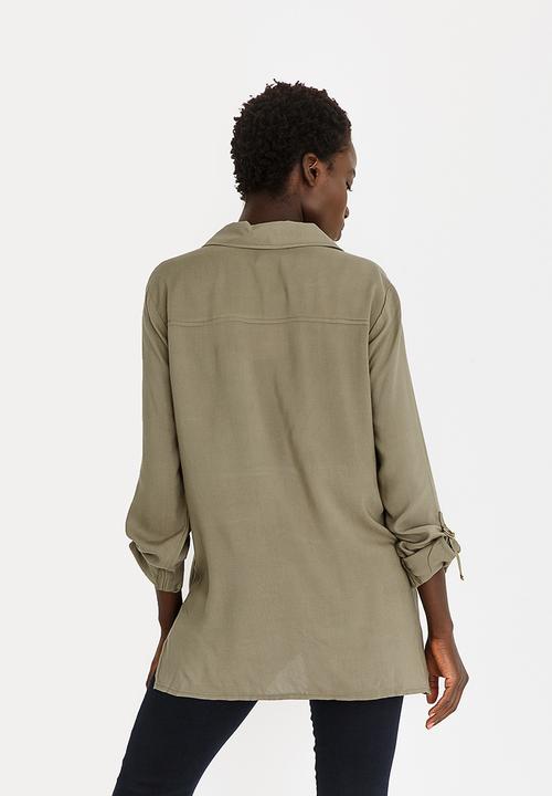 edit - Roll Up Sleeve Shirt Khaki Green