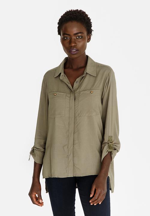 edit - Roll Up Sleeve Shirt Khaki Green