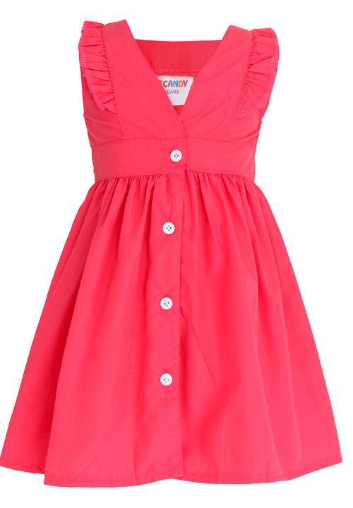 Pop Candy - Button Detail  Dress Mid Pink