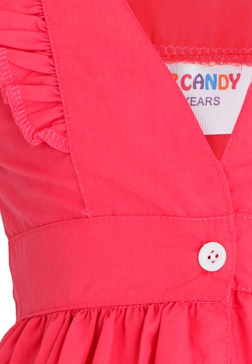 Pop Candy - Button Detail  Dress Mid Pink