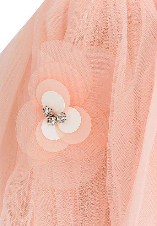 Pop Candy - Flower Embellished Mesh Skirt Orange