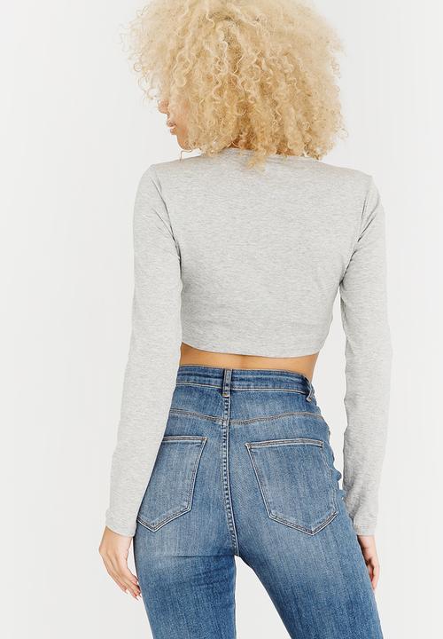c(inch) - Cross Front Crop Top Grey