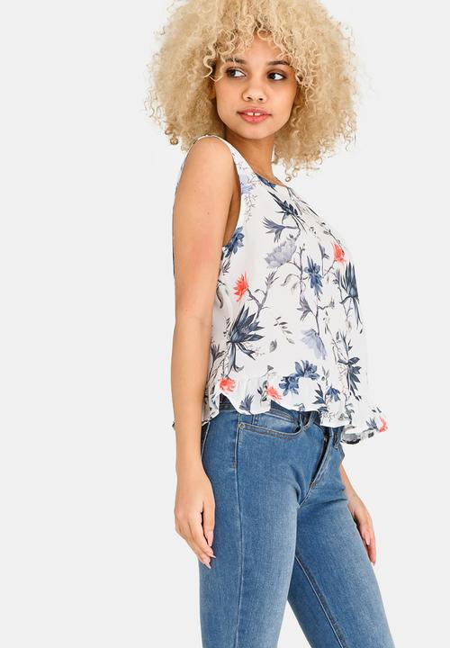 ONLY - Kiss Frill Top Blue and White