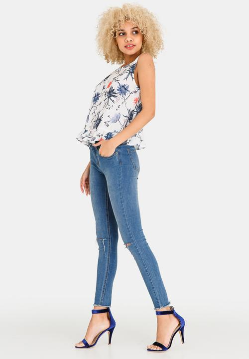ONLY - Kiss Frill Top Blue and White