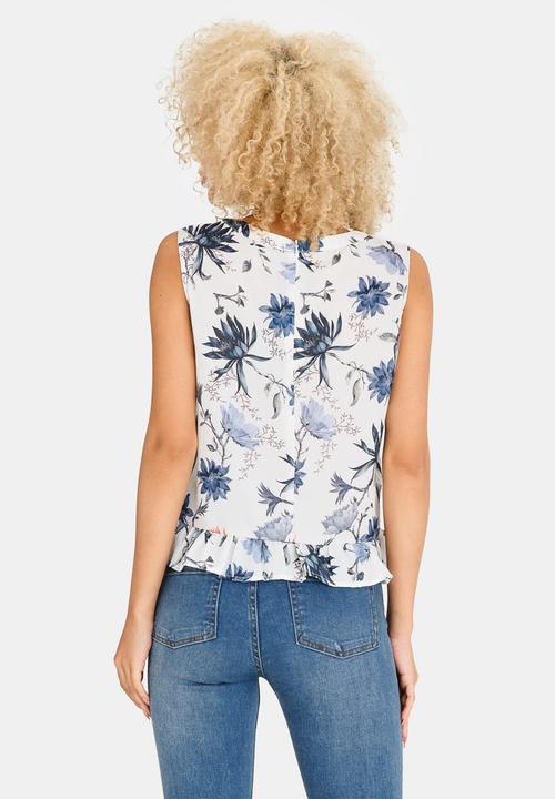 ONLY - Kiss Frill Top Blue and White