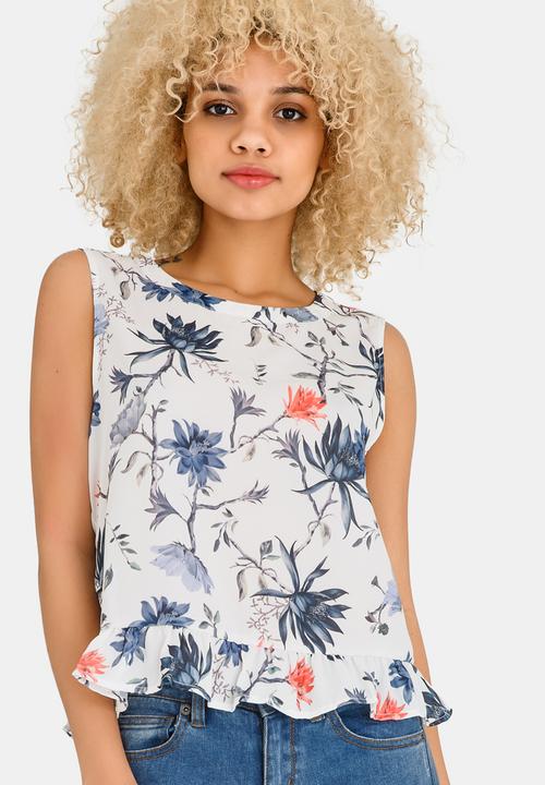 ONLY - Kiss Frill Top Blue and White