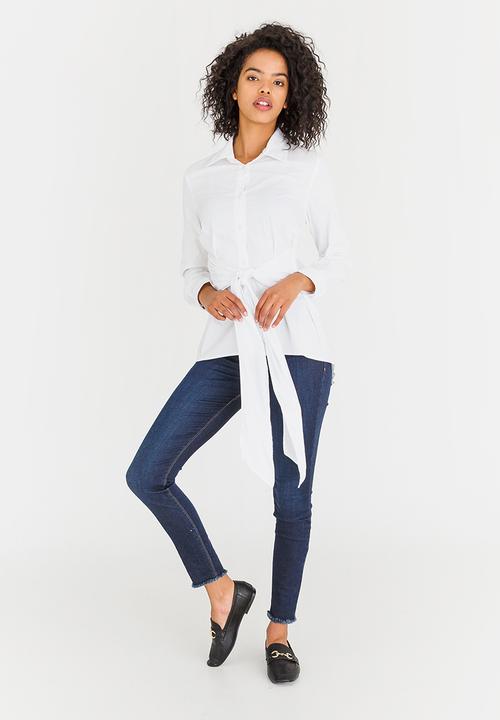 edit - Long-sleeve Button Down Shirt with Ties White
