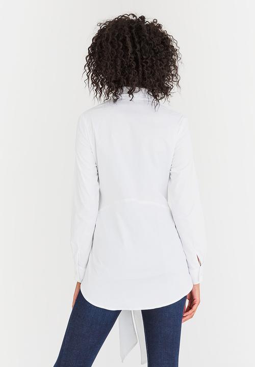edit - Long-sleeve Button Down Shirt with Ties White