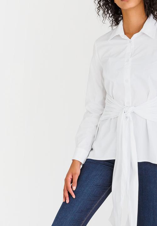 edit - Long-sleeve Button Down Shirt with Ties White
