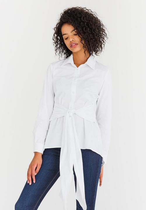 edit - Long-sleeve Button Down Shirt with Ties White