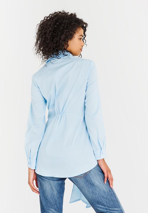 edit - Long-sleeve Button Down Shirt with Ties Pale Blue