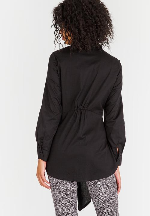 edit - Long-sleeve Button Down Shirt with Ties Black