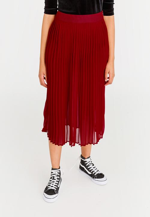 STYLE REPUBLIC - Pleated Midi Skirt Red