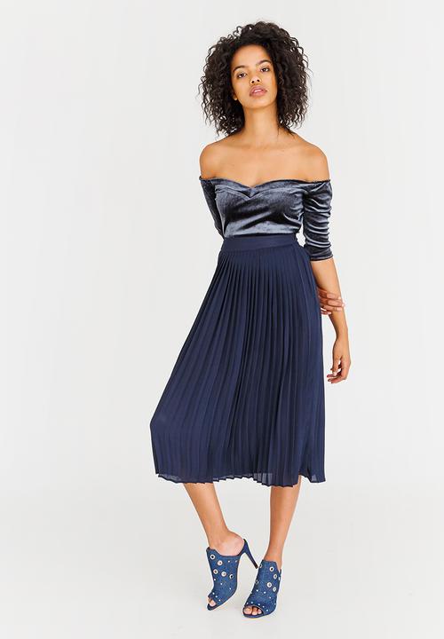 STYLE REPUBLIC - Pleated Midi Skirt Navy