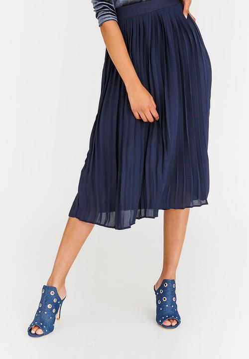 STYLE REPUBLIC - Pleated Midi Skirt Navy