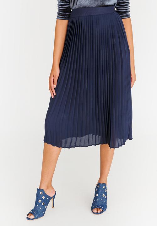 STYLE REPUBLIC - Pleated Midi Skirt Navy