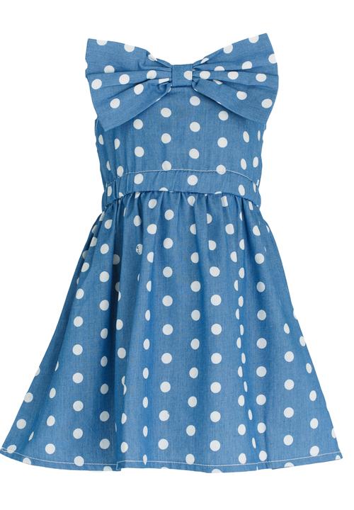 Pop Candy - Spotted Dress With Bow Detail Blue