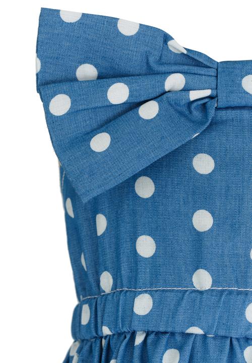 Pop Candy - Spotted Dress With Bow Detail Blue