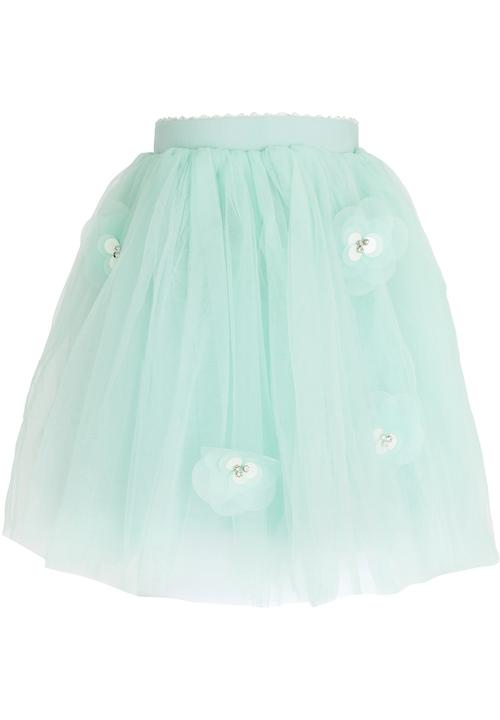 Pop Candy - Flower Embellished Mesh Skirt Mid Green