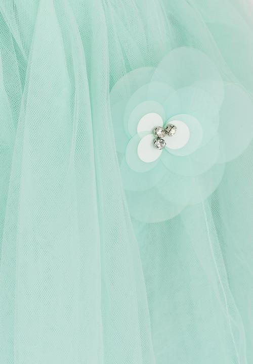 Pop Candy - Flower Embellished Mesh Skirt Mid Green