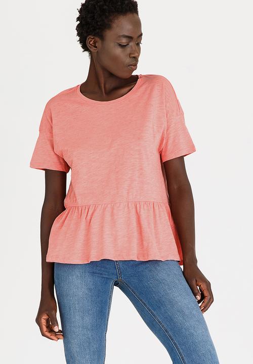 ONLY - Leah Ruffle Detail Tee Mid Pink