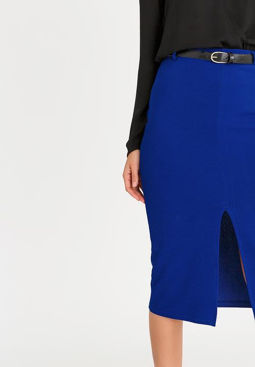 edit - High-waisted Pencil Skirt with Detachable Belt Cobalt