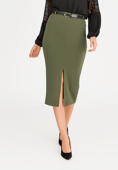 edit - High-waisted Pencil Skirt with Detachable Belt Khaki Green